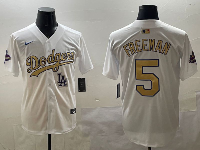 Men Los Angeles Dodgers #5 Freeman White Champion gold character 2025 Nike MLB Jersey style 3319->los angeles dodgers->MLB Jersey